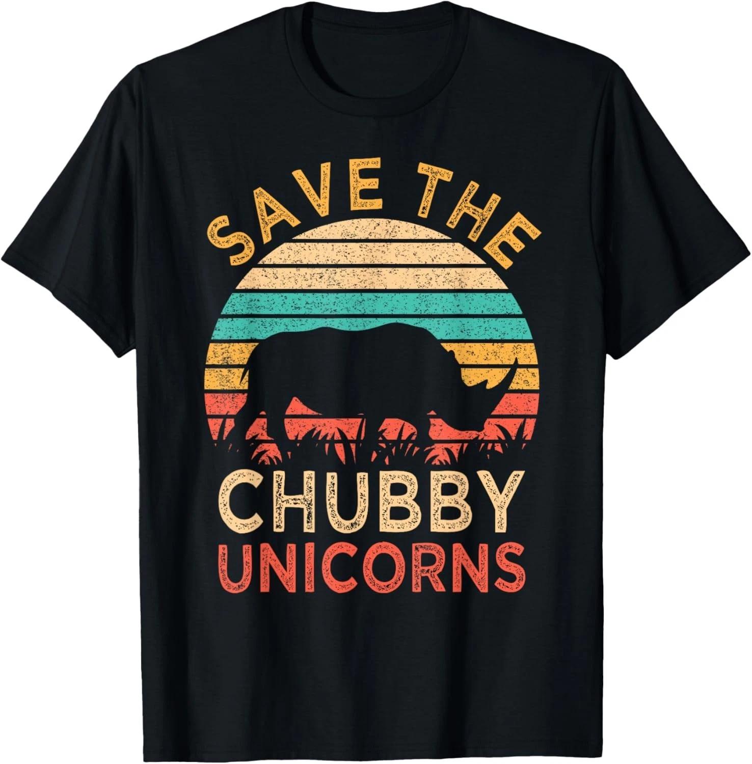 Save The Chubby Unicorns Vintage Funny Rhino Animal Rights Gift Unisex T-Shirt 2XL