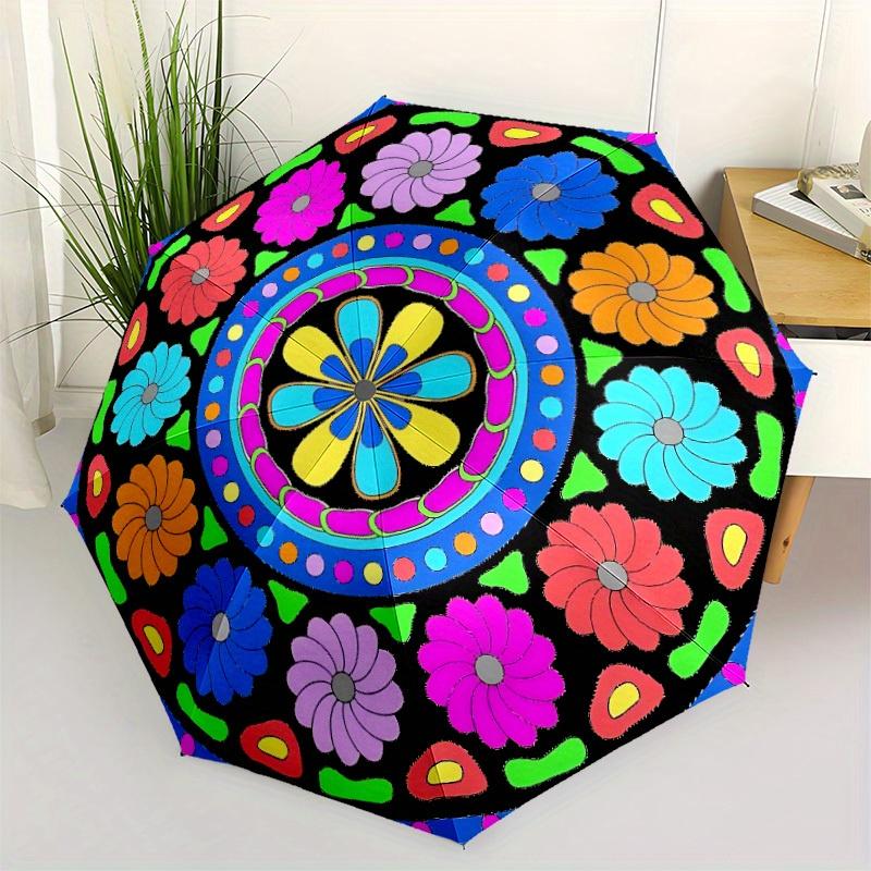 1pc Colorful Floral Mandala Folding Umbrella , 8 Ribs Casual Durable Lightweight Portable Travelling Umbrella For Men & Women yy250728087