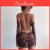 Women Flare Leopard Short Loose Sleeve Halter Backless Ladies Spring Summer New Hip Mini Dress
