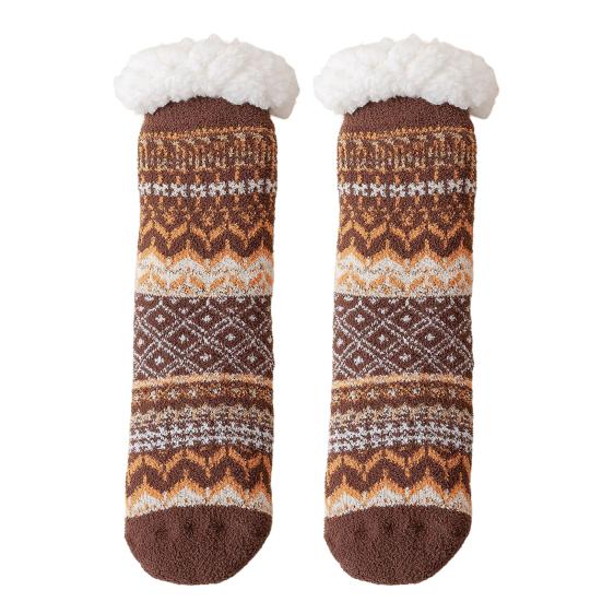 1 Pair Women Winter Socks Lamb Velvet Floor Socks Retro Ethnic Style Autumn Winter Calf Socks Daily Wear