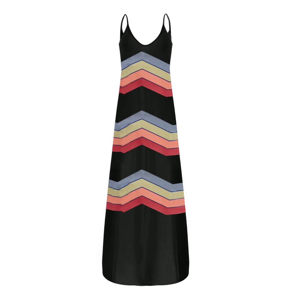 Women Fashion Large Size Print Sexy Deep V Sling Long Skirt Casual Dress