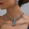 Moda Stile Etnico Indiano Set da 2 Pezzi in Zircone di Cristallo per Donne Collana Choker con Perline Metalliche e Nappa Orecchini Set in Zircone