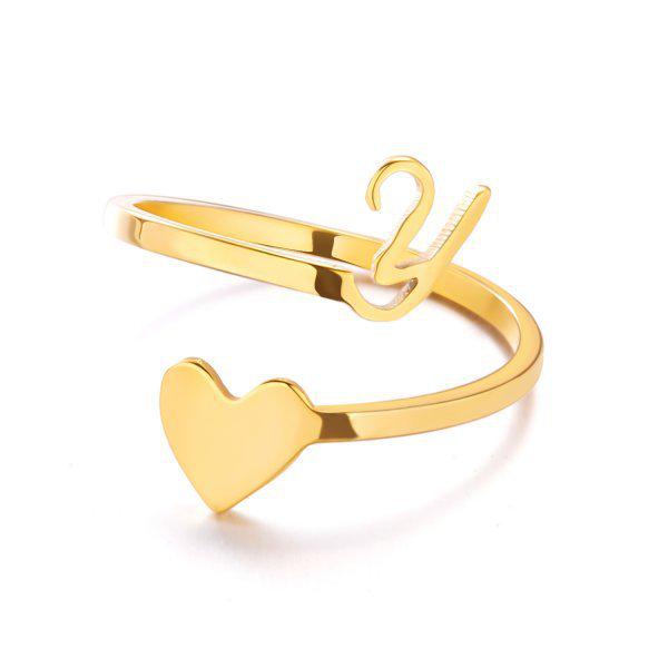 Stainless Steel Heart-Shaped Initial Ring for Women - Fashionable, Adjustable, In Stock