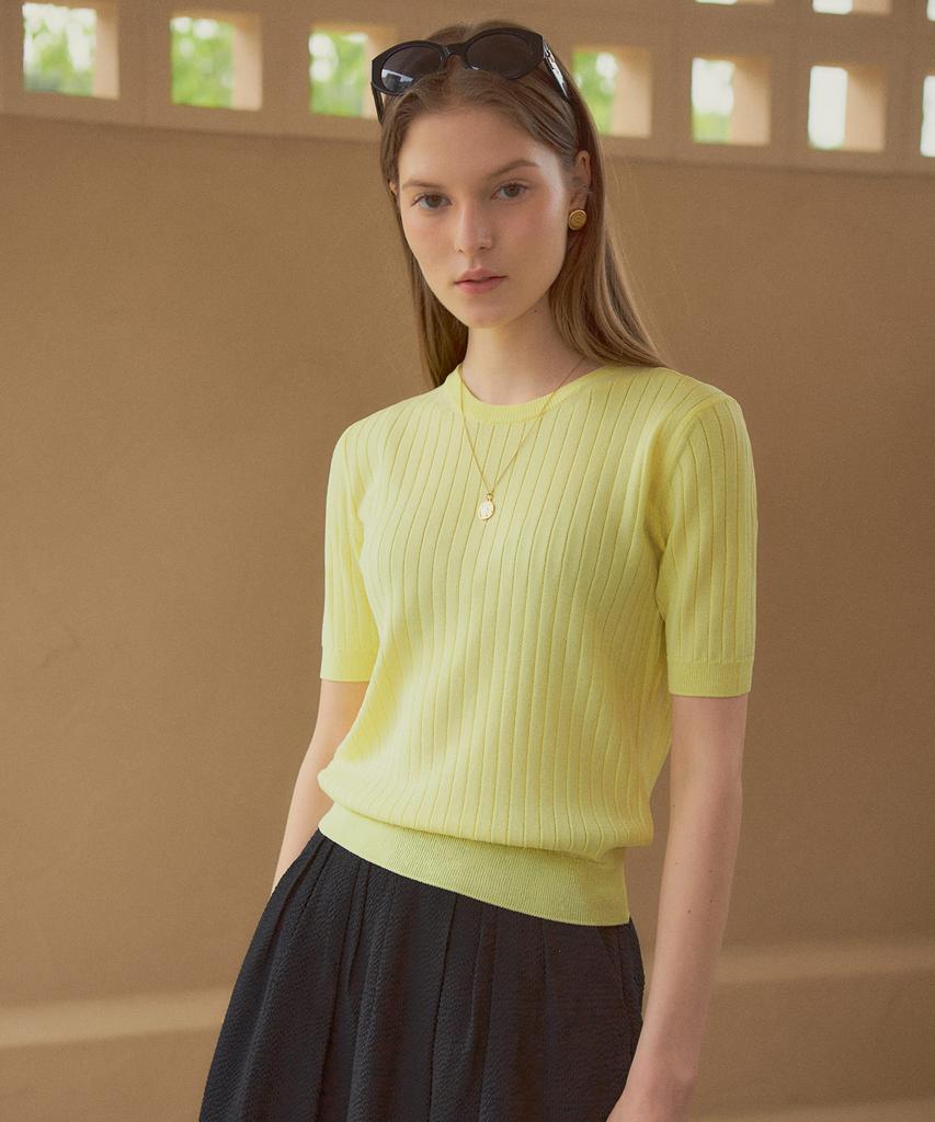 Siyajyu Sikn2074 Round Neck Ribbed Knit_Lemon