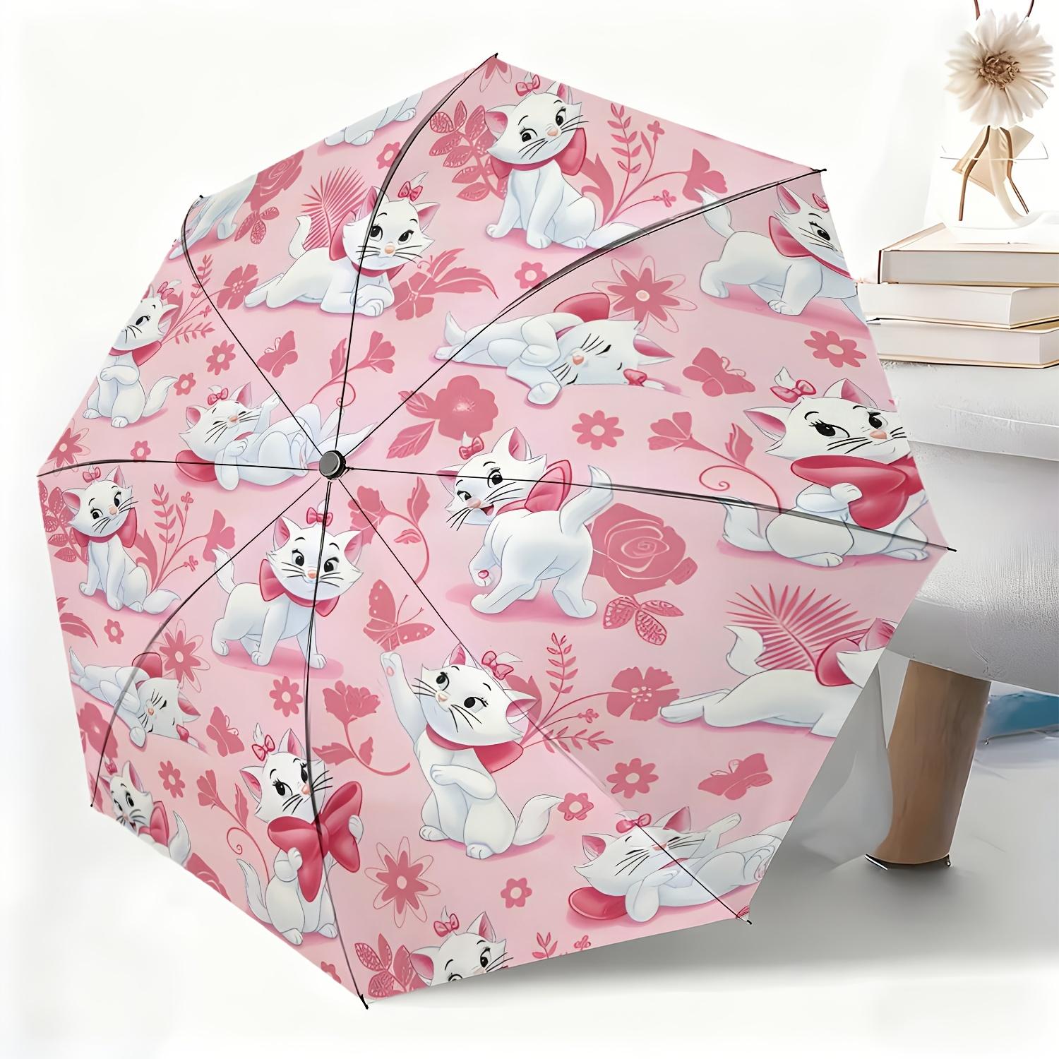 1pc DISNEY Marie Cat Umbrella with Marie & Kitty - Automatic Open/Close Portable Folding Umbrella, Suitable for All-Occasion R (as the picture,Iron&8K)