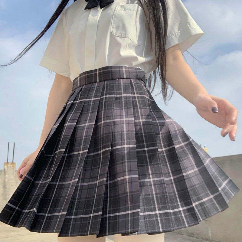 Authentic Japanese JK Plaid Mid-Length Student Uniform Set with Pleated Sailor Skirt