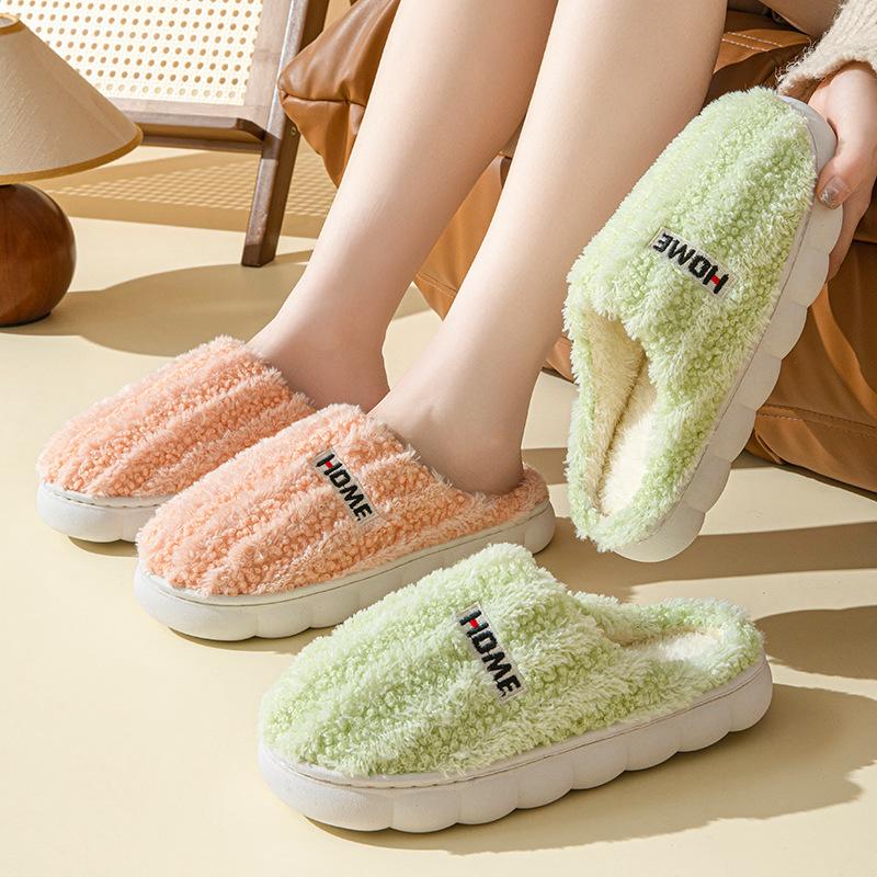 New Couple Thick Striped Thickened Velvet Cotton Slippers Women's Indoor Non-slip Warm Outer Wear Cotton Shoes Men