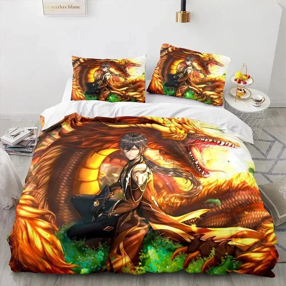 Juego de cama de impresión 3D Genshin Impact Individual Doble Completo Queen King Size Juego de cama de anime de juego Dormitorio para adultos y niños Juegos de fundas nórdicas