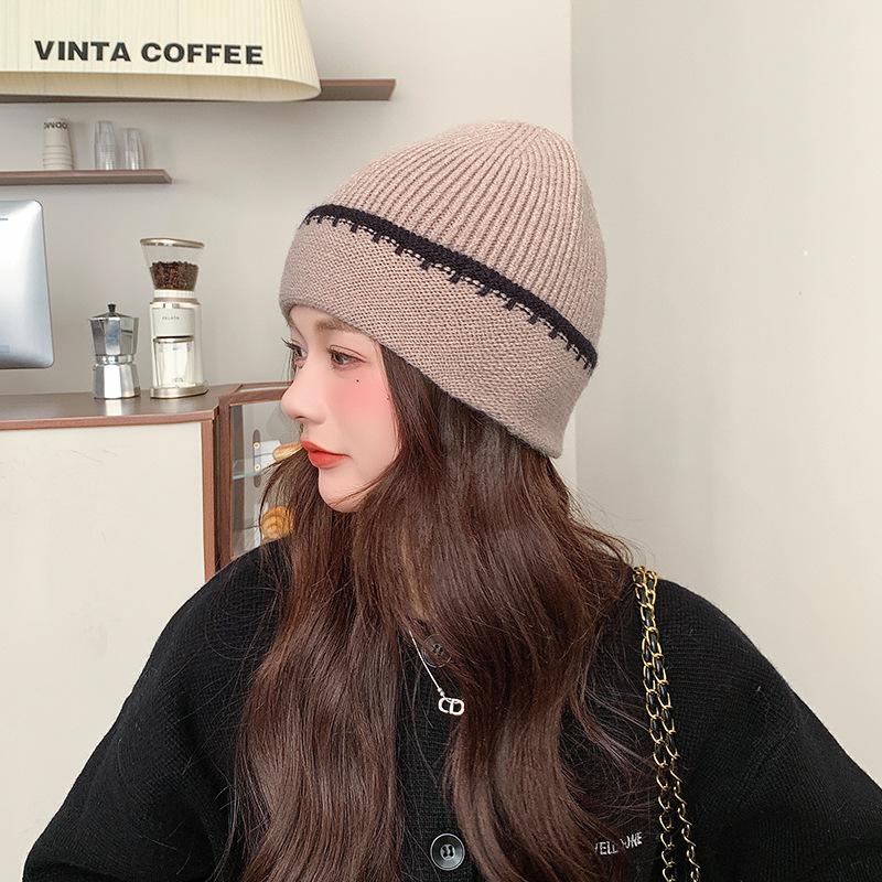 

Woolen Hat for Women in Autumn and Winter Korean Style Thickened Warm Toe head Cold Hat with Small Face and Small Ear Protection Knitted Hat 54-62cm