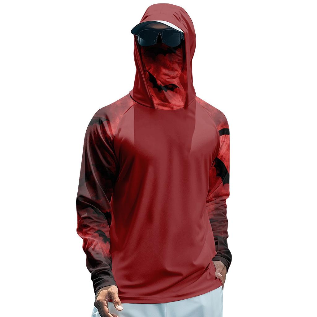 Men's Performance Fishing Raglan Halloween Prints Hoodie - UPF 50+ UV Long Sleeve Sun-protective Shirt With Mesh Visor