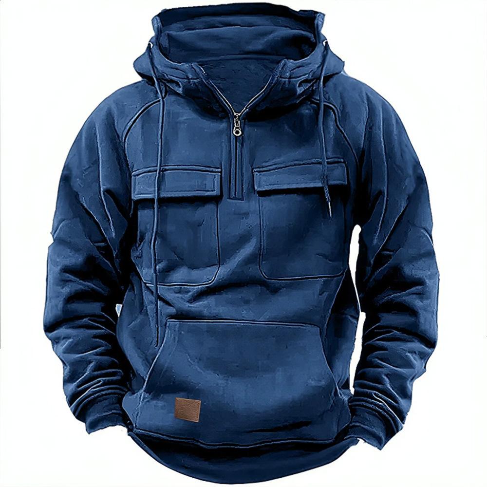 Men's Hooded Sweatshirt with Multiple Pockets and Drawstring Zip-Up Pullover for Sports, Leisure and Outdoor Wear