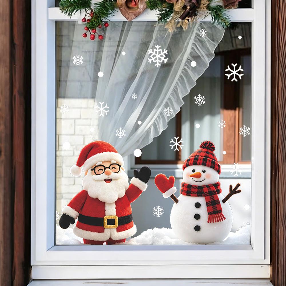 Painted Santa Claus Snowman Snowflakes Balcony Glass Window Home Decoration Window Stickers