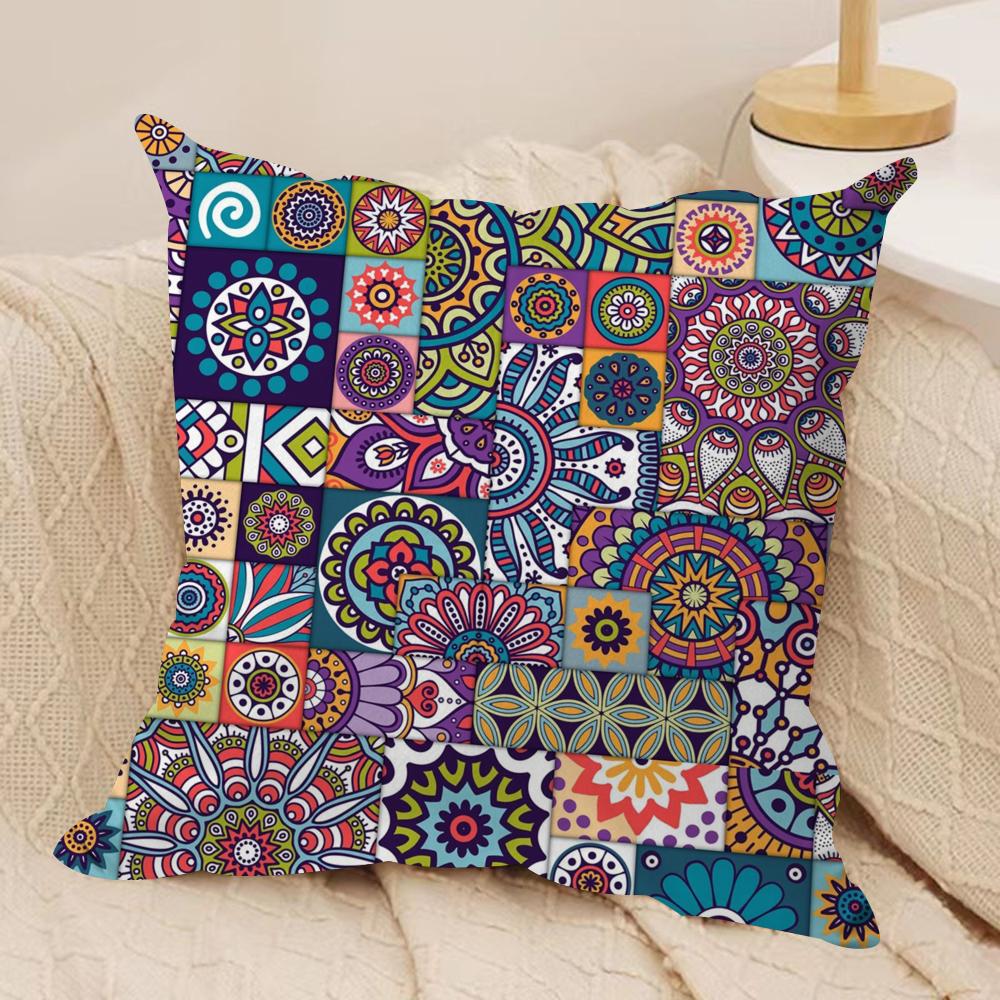Mandala Cushion Cover Silky Short Plush DoubleSided Printed Pillow Case for Sofa All Seasons Home Decor Gift