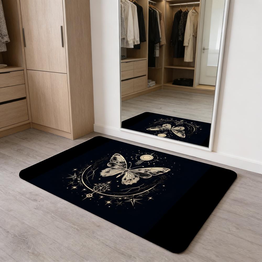 Butterflies and Moths Floor Mat Washable Absorbent Flannel Door Mat Non-Slip Indoor Floor Carpet
