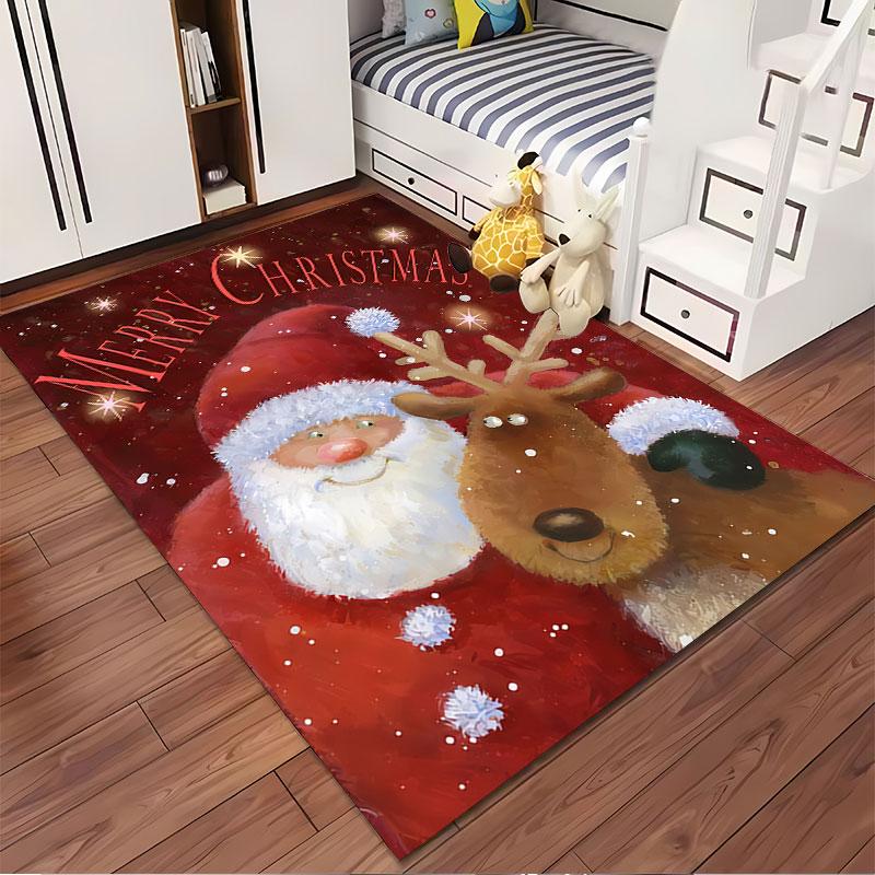 Santa and Reindeer Christmas Rug suitable as a non-slip mat for the living room or bedroom sofa