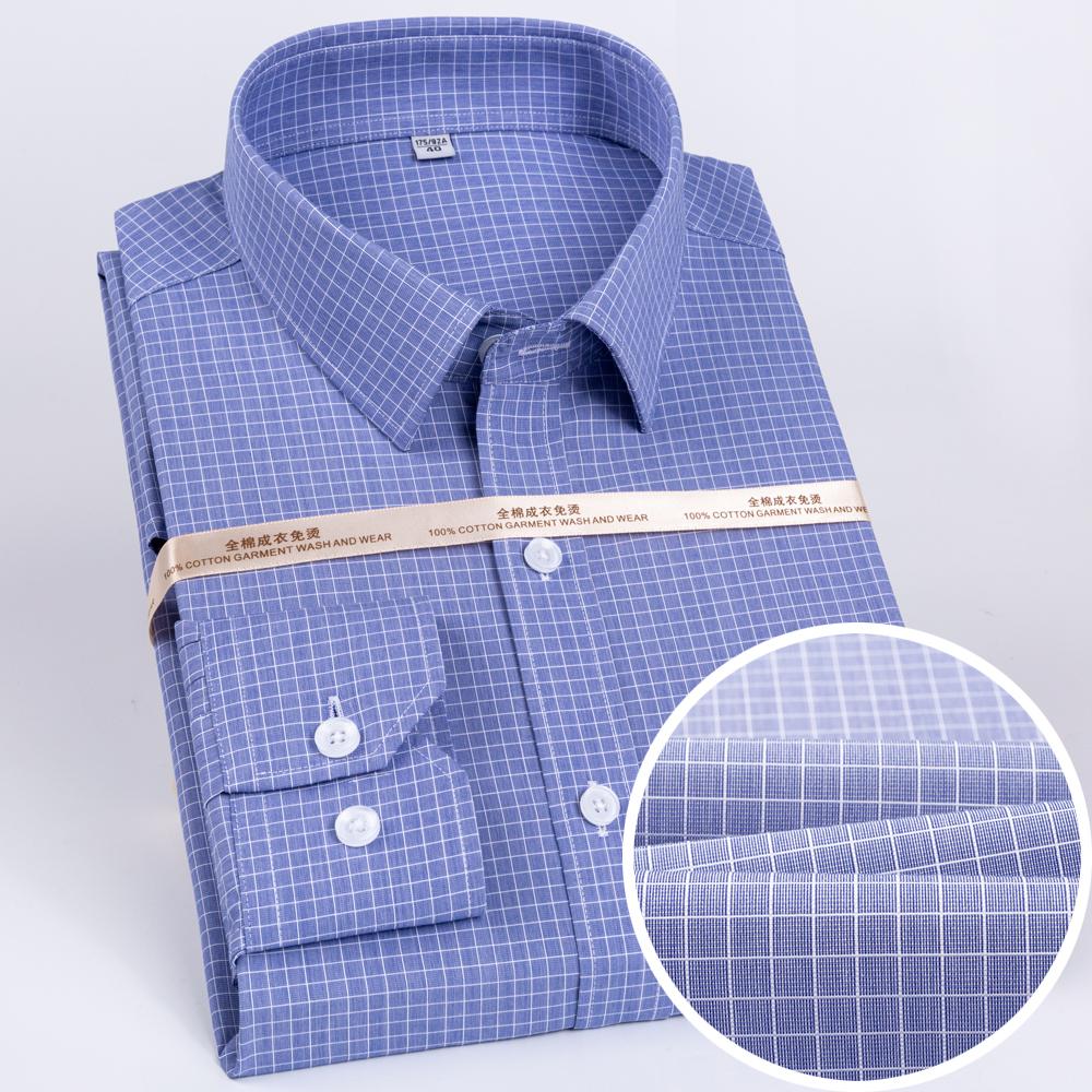 Men's Plaid Spread Collar Wrinkle-Free Long Sleeve Button-Down Shirt, 100% Cotton Regular Fit Business Casual Formal Office Wear