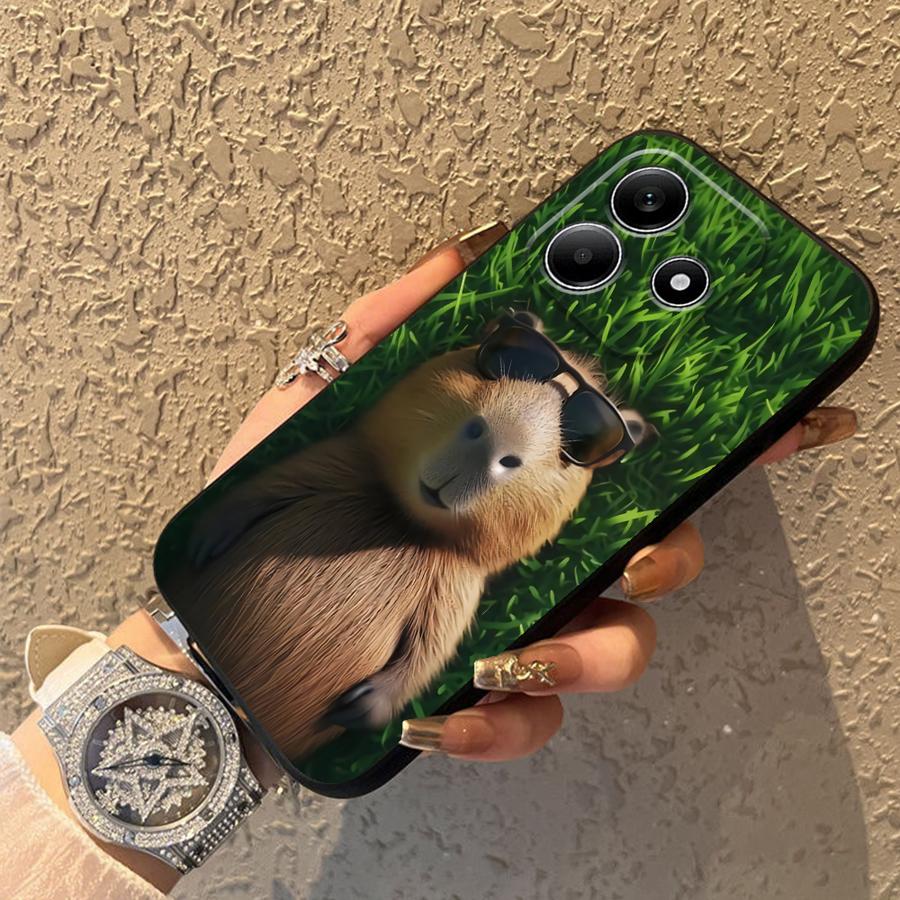 Case for Xiaomi Redmi Note 10S 13 14 Pro Plus 11s 9S 9 10 11 12 Pro 12s 7 8 Black Soft Phone Cover Cute Capybara
