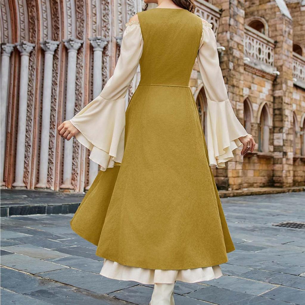 Women's Long Sleeve Dress Fall Casual T Shirt Loose Fit Pleated Front Dresses With Pockets