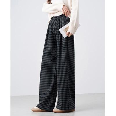 Automne Hiver Nouveau Rétro Brossé Plus Velours Carreaux Pantalon Décontracté Ample Amincissant Chaud Droit Pantalon Homme