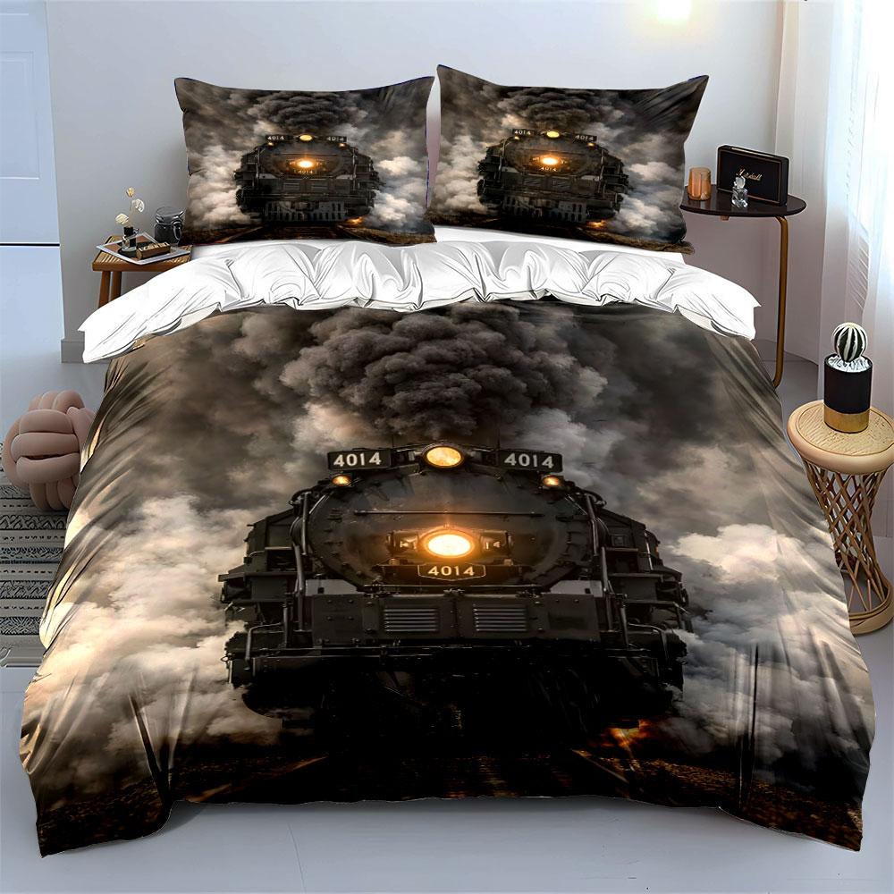 Steam Train with Smoke 4014 Bedding Duvet Cover Set (1*Duvet Cover 2*Pillowcases, without duvet insert)