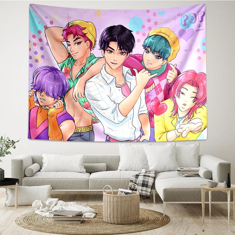 Colorful Kpop cartoon Tapestry Hanging for Bedroom,Livingroom, Playroom,Decor Art Room Wall Tapestry Holiday and Birthday Gifts