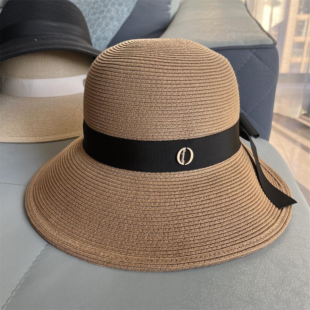 Elegant Bow Straw Bucket Hat Women's Summer Travel Sun Protection Sun Hat Foldable Beach Basin Hat