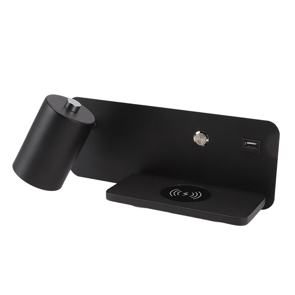 LED nástěnné světlo USB rozhraní Bezdrátové nabíjení LED nástěnná lampa do obývacího pokoje ložnice 85‑265V černá