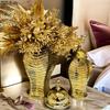 Exquisite Goldene General Panzer Porzellan Ingwerglas Goldbeschichtete Vase Blumenarrangement Kommodentisch Schmuck Kosmetikbehälter