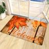 VIKAMA Thanksgiving Herbst Willkommen Fußmatte, Saugfähige Rutschfeste Ahornblatt Bodenmatte, Holzdielen Eingangsteppich für Haus Eingangsbereich Teppich