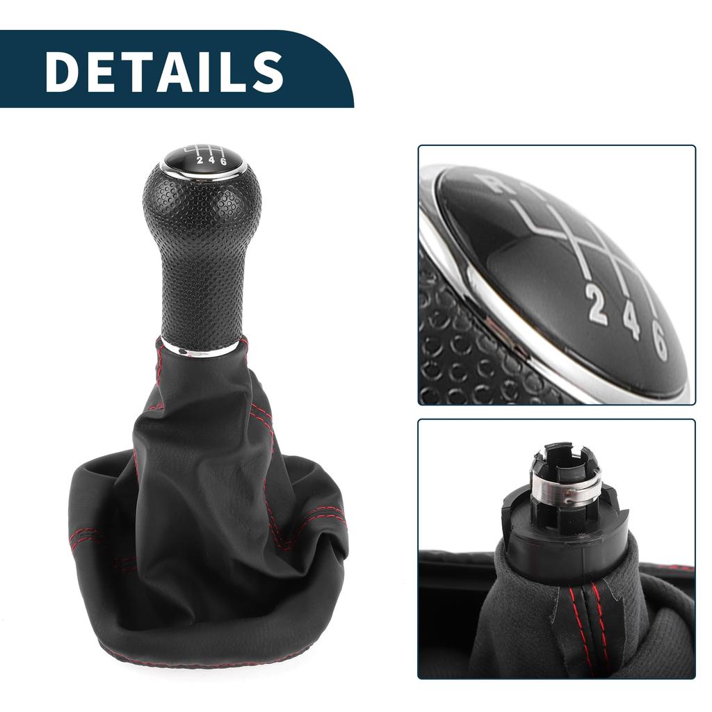 TUCKBOLD Manual Gear Shift Knob Cover for Volkswagen Golf 2 BJ 6-Speed 1983-1991 (1pc) Black/Red