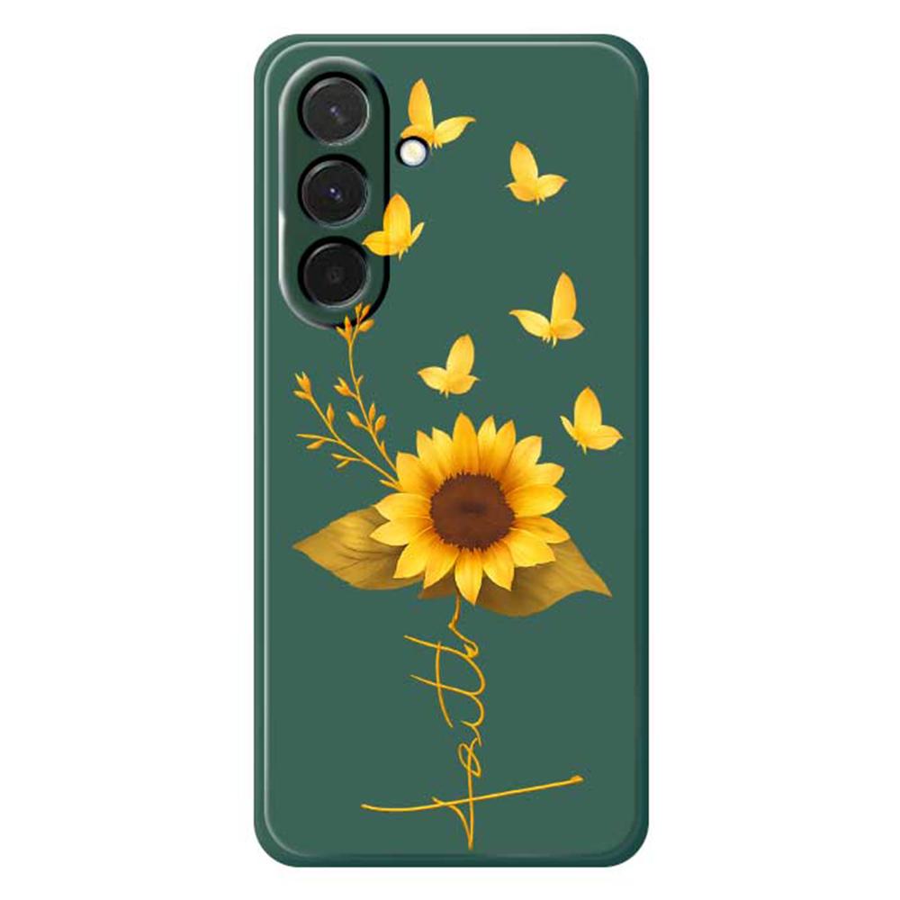 

For Samsung Galaxy A36 5G Case Golden Butterfly Sunflower Pattern Printing Straight Edge TPU Phone Back Cover Green