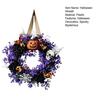 Halloween Fensterdekoration Kränze für Haustür, Totenkopf Kürbis Kranz mit Beeren, Schwarzer Herbst Ernte Hausdeko Rosen, Lila Blätter Türen,