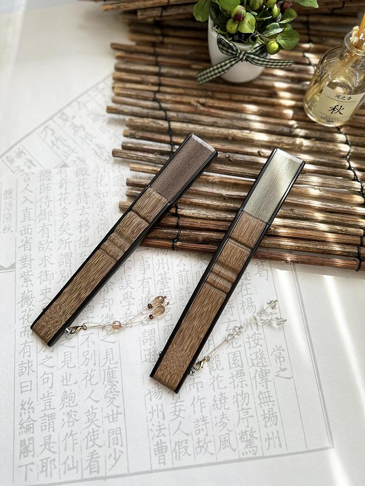 Folding Fan Women's Simple Blank Solid Elegant Retro Light Gray Green Light Coffee Dance Performance Props Hanfu Ancient Style