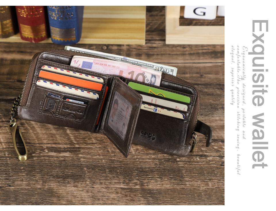 Black Angel RFID Anti-Theft Men's Wallet with Cowhide, Chain, Zipper, and Fashion Buckle