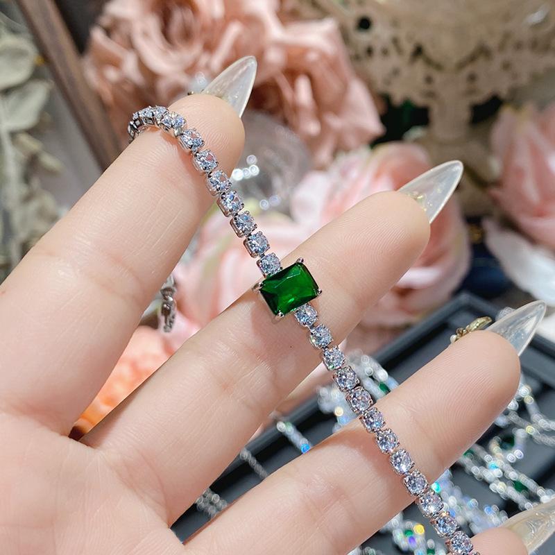 Camellia Women's High-End Elegant Artificial Emerald Bracelet Full Diamond Imitation Tourmaline Jewelry