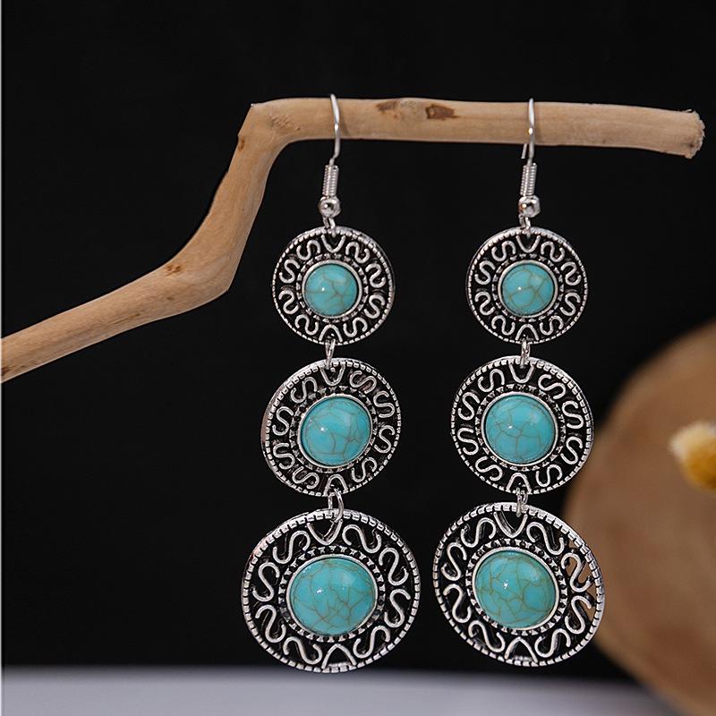 Retro Ethnic Blue Turquoise Owl & Tassel Earrings