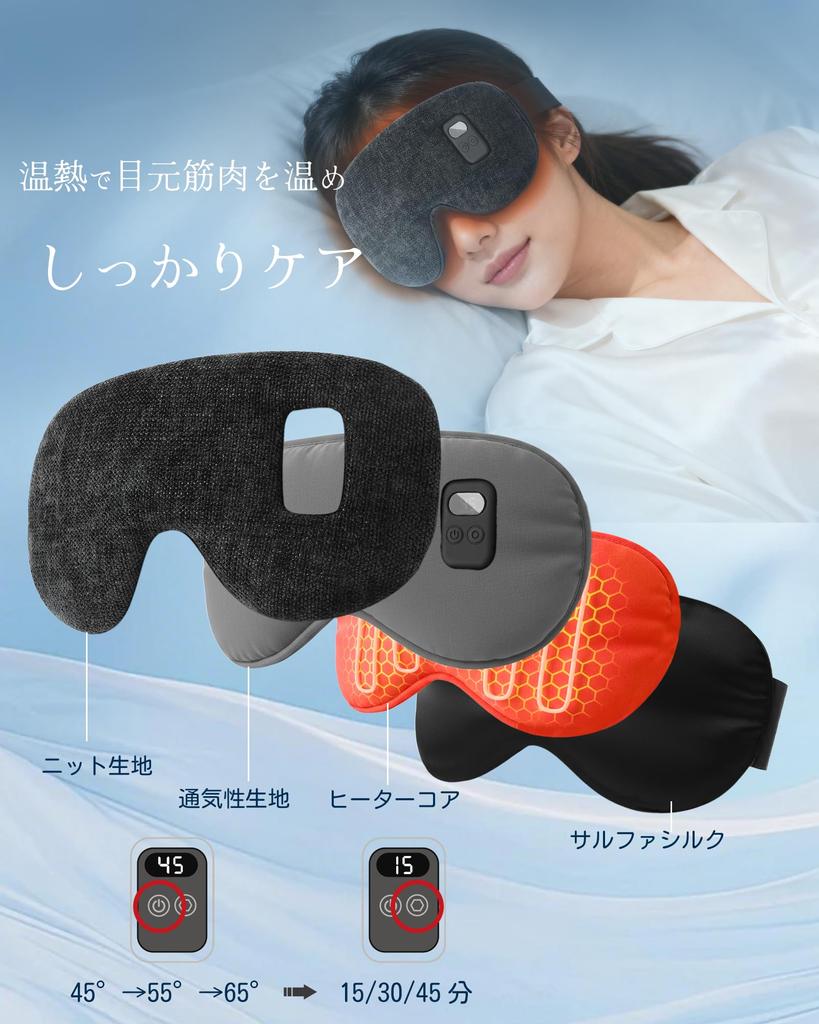 FORJING Rechargeable Hot Eye Mask for Sleeping Screen 3 Temperature and Time Light Blocking No Sleep Lightweight Type C Charging Port [Digital
