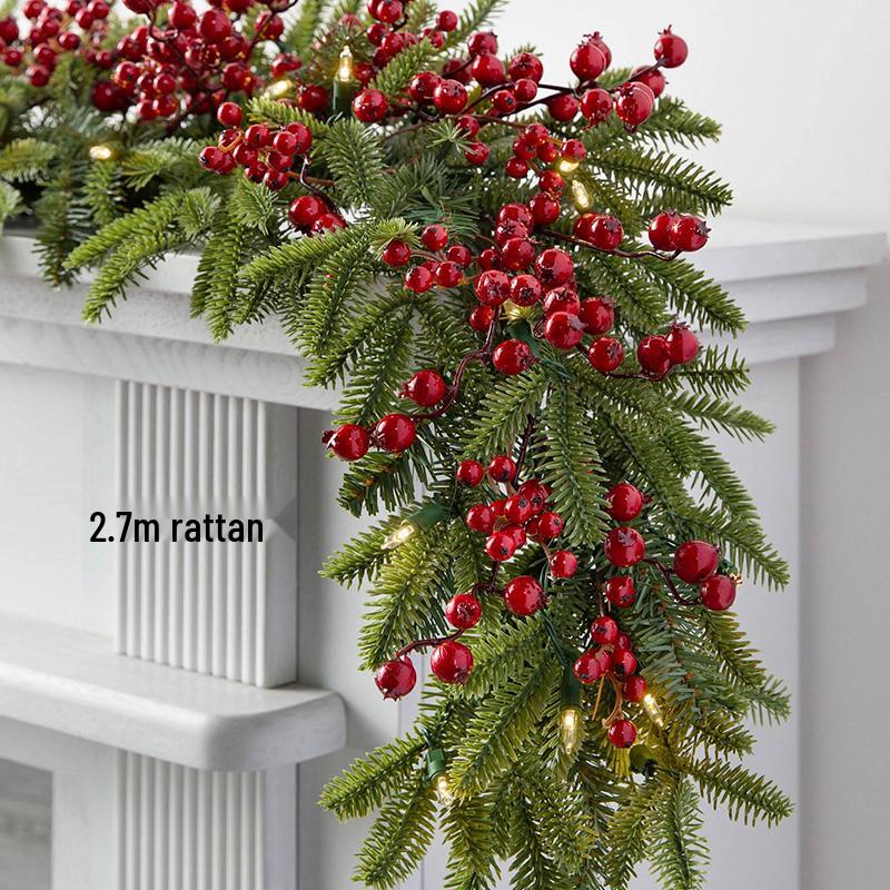 Rattan Christmas Wreath & Tree Set: 50/60/80CM Door Hanging & 2.7M Garland, Perfect for Holiday Window Décor