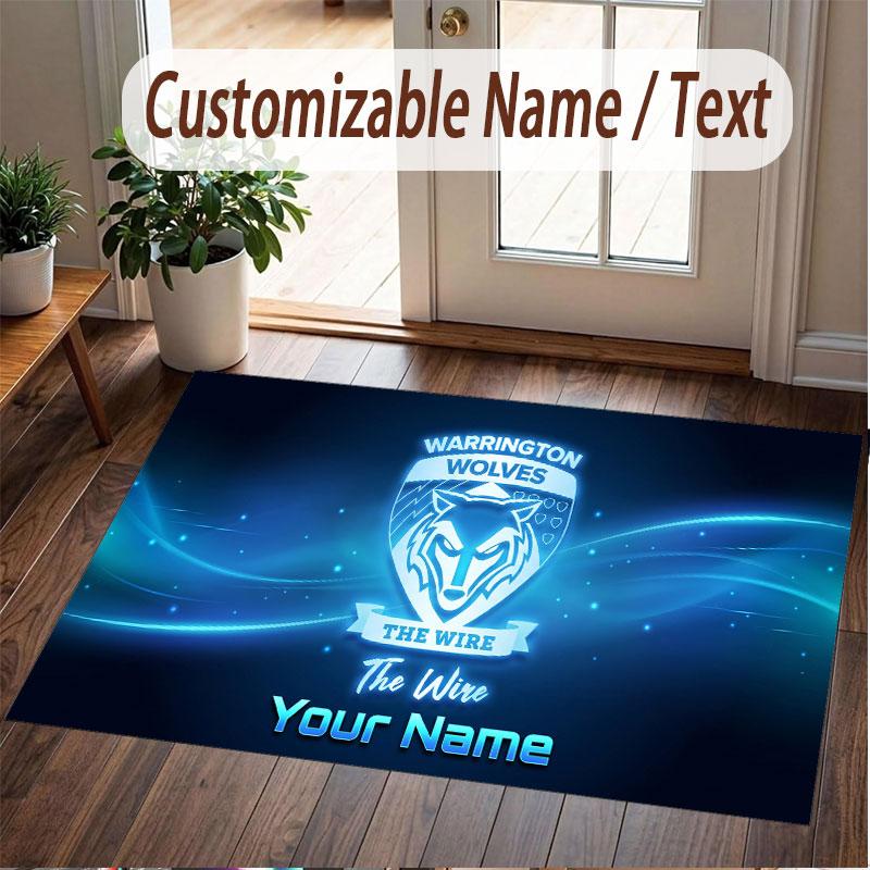 Custom Rug Warrington Wolves FC Pattern Print Name Text Soft Non‑Slip Floor Carpet for Home Indoor Decoration