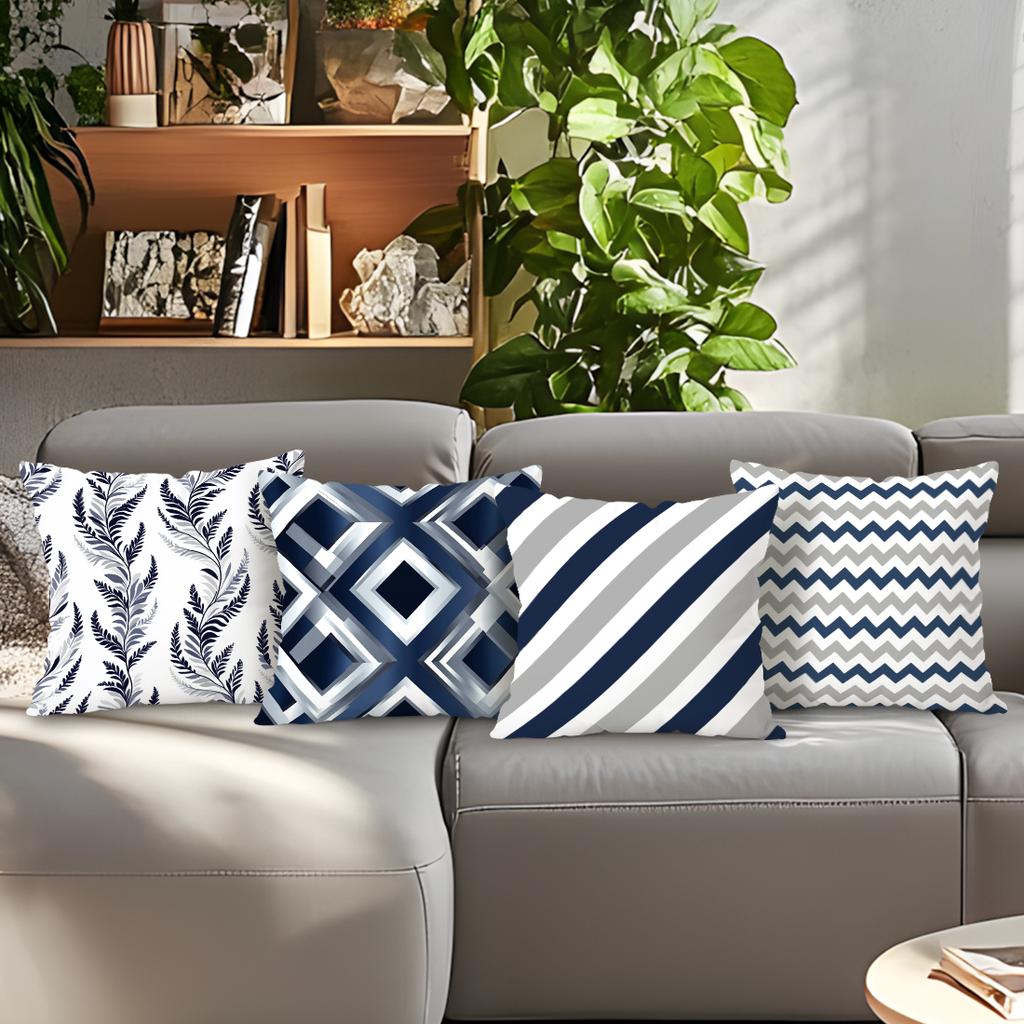 Home Decor Blue & White Geometric & Patterned Pattern Cushion Cover Suitable for Sofa Bedroom Car Pillow Cover
