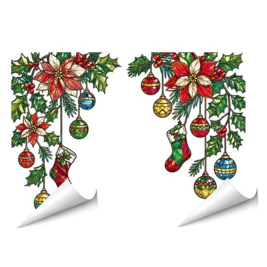 Removable Vinyl Window Decals 2Pcs Stained Glass Style Film, Hanging Vine Stickers, Christmas Weather Resistant Halloween Static Clings for