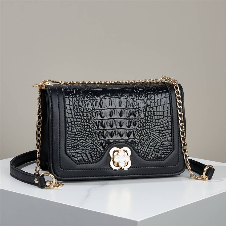Women s New Fashion Crocodile Pattern Shoulder Crossbody Chain Bags length 23 width 11 height 15 чёрный