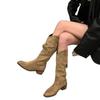 Women's boots Boots Women's 2025 autumn and winter new V-mouth Maillard but knee thick heel pointed pile boots