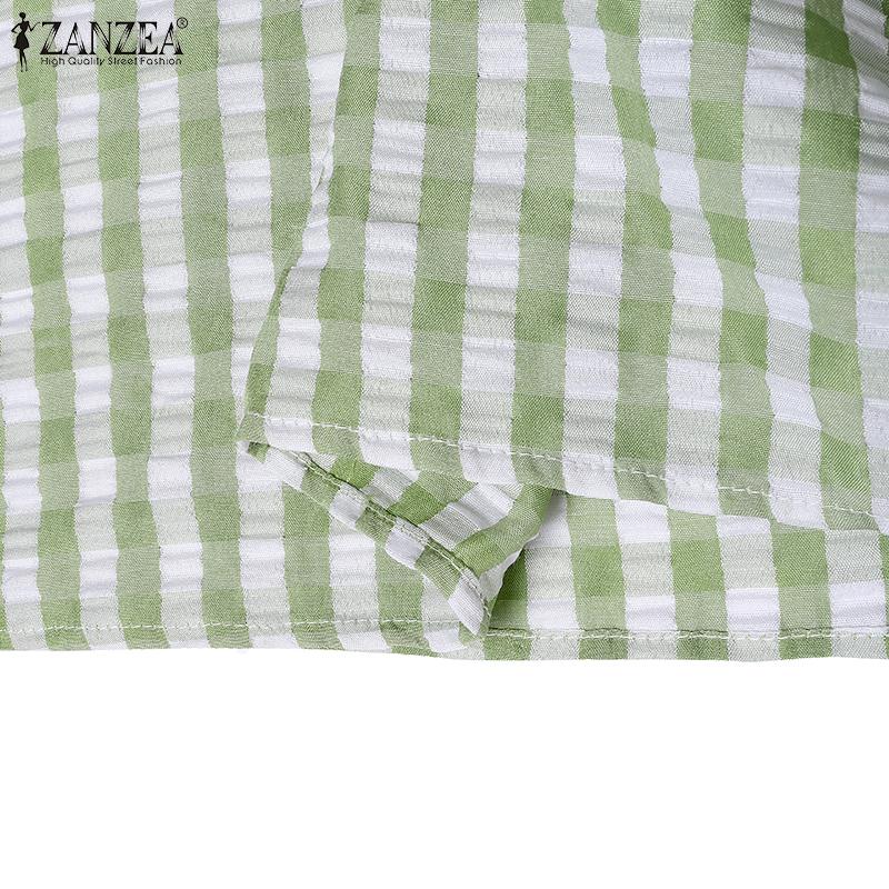 ZANZEA Women Summer Round Neck Sleeveless Grid Print Dress