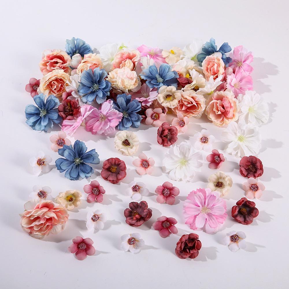 50Pcs New Multicolor Faux Flower Heads DIY Silk Artificial Flowers Heads Fake Peony Daisy Rose Flowers Home Decoration