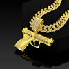 2PAC Tupac Rap Star Collana Lunga a Maglia Cubana Hip-Hop con Ciondolo Pistola 3D a Doppio Strato Lega Streetwear Regalo Bambini Uomini
