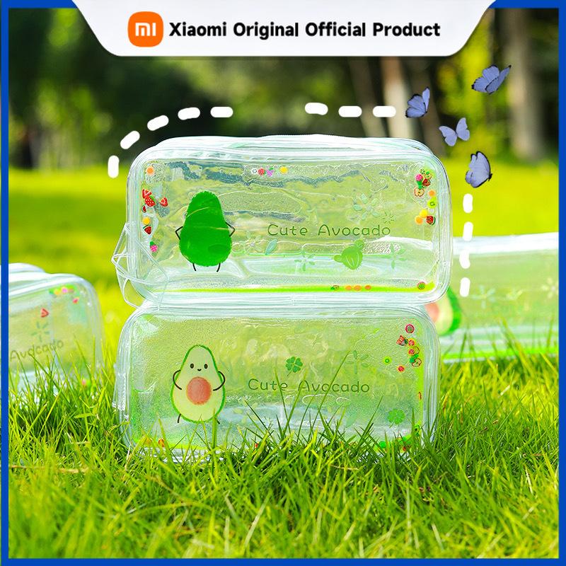 Xiaomi Cute Avocado Transparent Quicksand Pencil Case Cartoon Peach Large Capacity Pencil Case Stationery Case Portable Cosmetic Bag