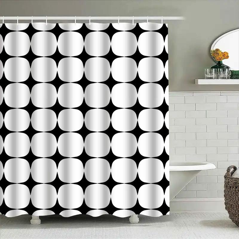 Modern White Black Shower Curtain With Bathroom Decor Set Perfect For Bathtub (Size: 72X84Inches)