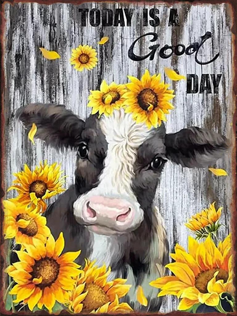 Fun Cattle Iron Plate Poster Farm Metal Tin Sign Pet Shop Garden Hanging Paintings Cute Cow Pattern Home Wall Decoration Plaque