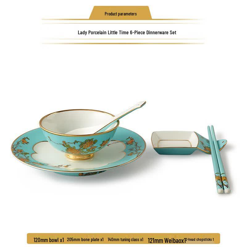 Auratic Madam Porcelain West Lake Blue 6-Piece Dinnerware Set